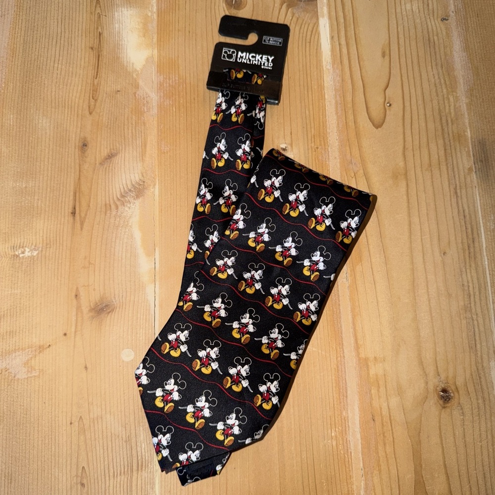 Mickey Unlimited Disney‎ Mickey Mouse Men Black Silk Blend Patterned Necktie NWT
